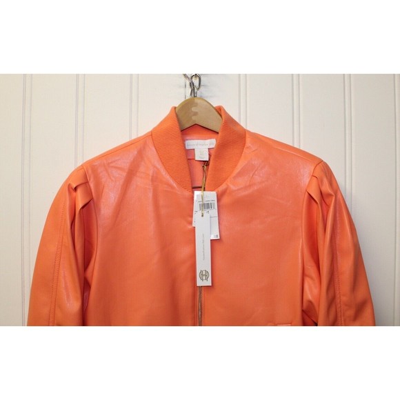 HOUSE OF HARLOW Bomber Jacket Living Coral Vegan Leather Size L Large - Picture 7 of 13